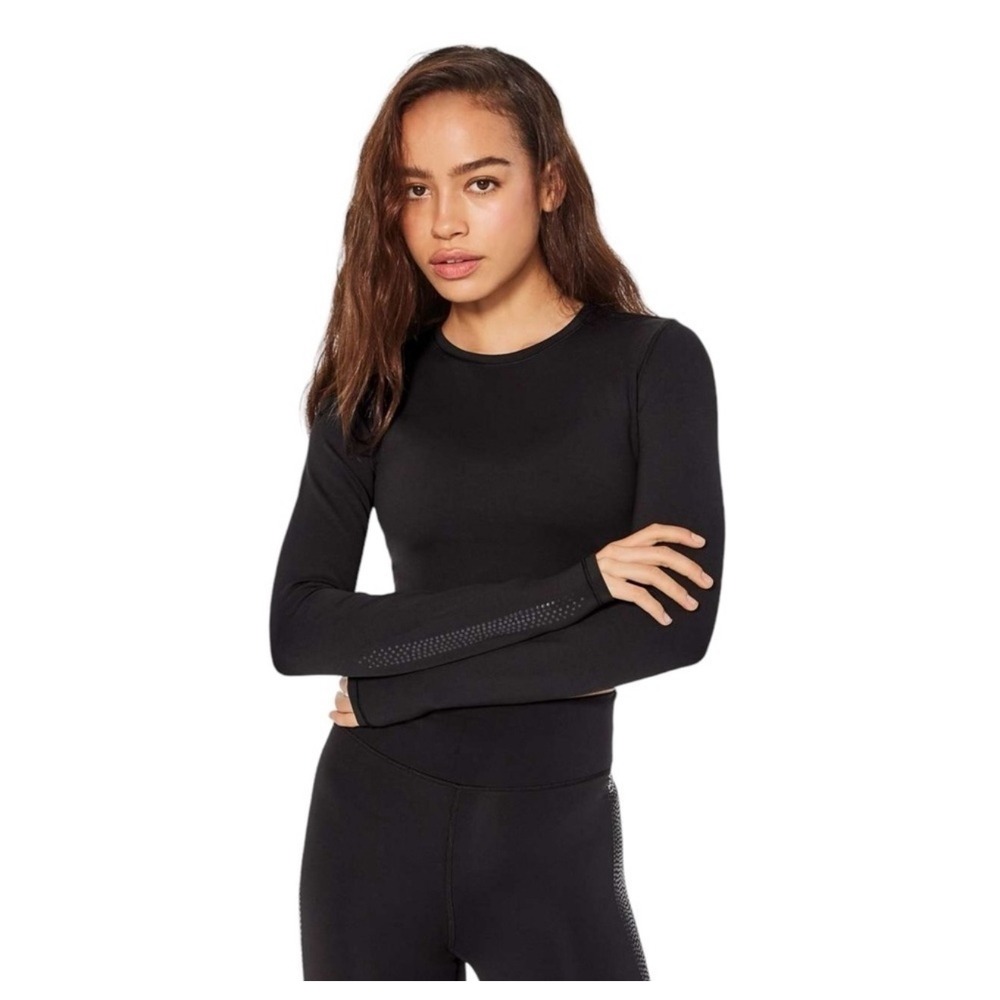 Lululemon Black Long Sleeve Cropped Workout Top Keyhole Back Athleisure Size M